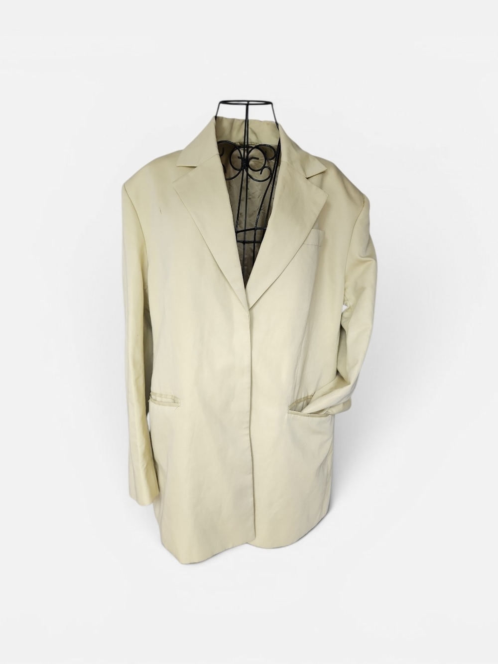 & Other Stories Blazer Women Medium Greenish Linen Blend Longline Jacket NO BELT